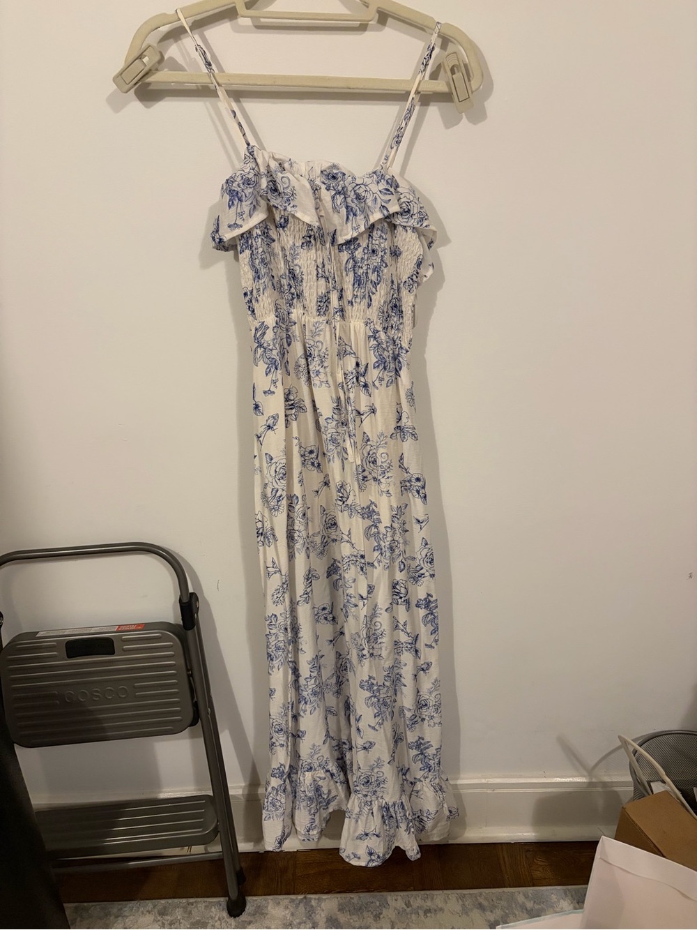 Blue & White Floral Ruffle Maxi Dress - Women's Summer Sundress